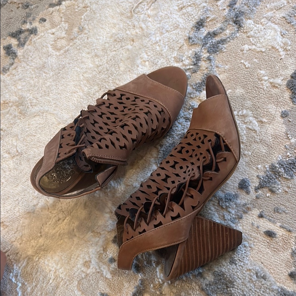 Vince Camuto Brown Heeled Sandals with Braided Design